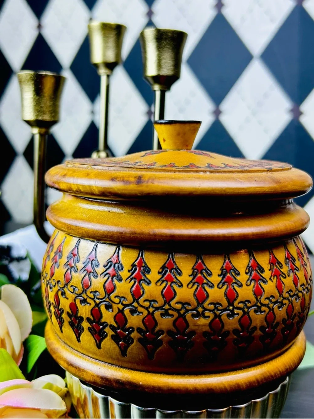 Romanian Wooden Box Hand Carved Poiana Brasov Folk Art Lidded Container Etched